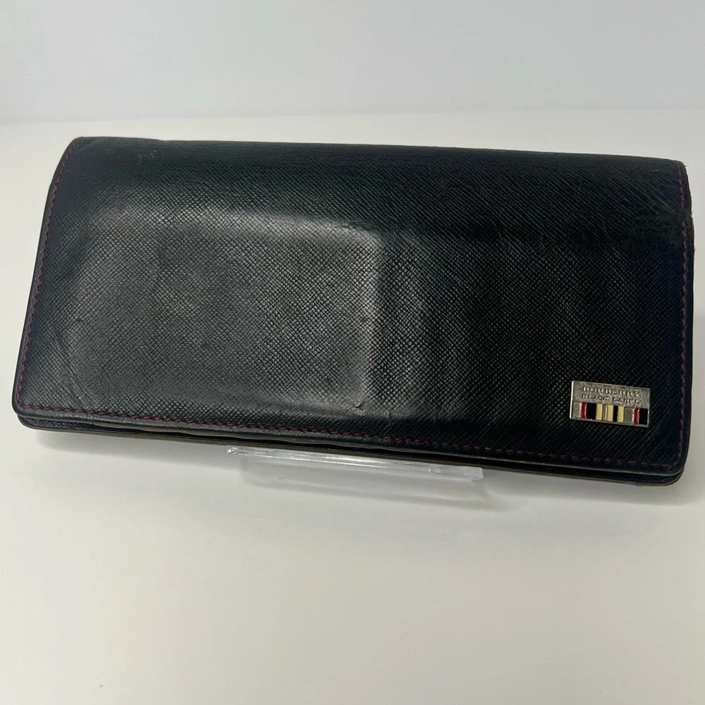 🖤Burberry Mens Saffiano Bifold Black Label Long Wallet‎ | RARE!!!! ❤️